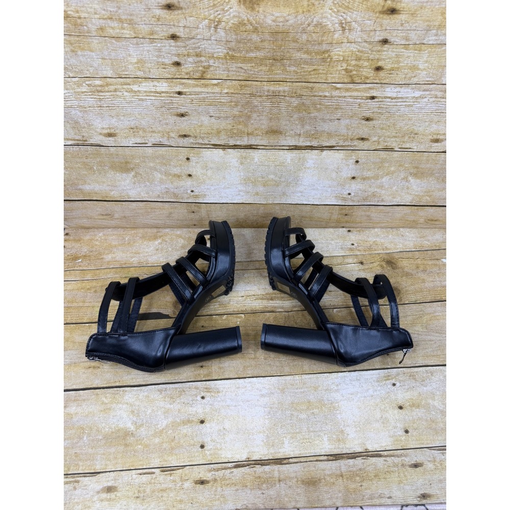 Black Caged Gladiator Platform Block Heel Sandals Lug Sole EU 38 Womens 7.5 - Picture 6 of 8